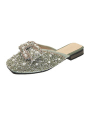 Flat-bottomed Rhinestone Square Bow Slipper