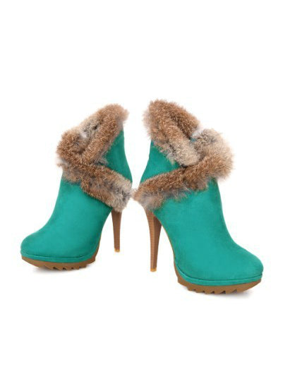 Ankle Boots Winter Platform Boots High Heels Rabbit Fur