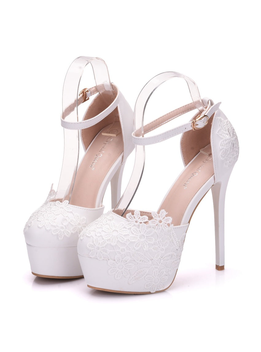 White Lace Hight Heels Bridal Shoes