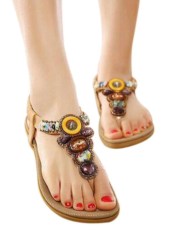 Bohemian Sandals Gemstone Beaded Slippers Beach