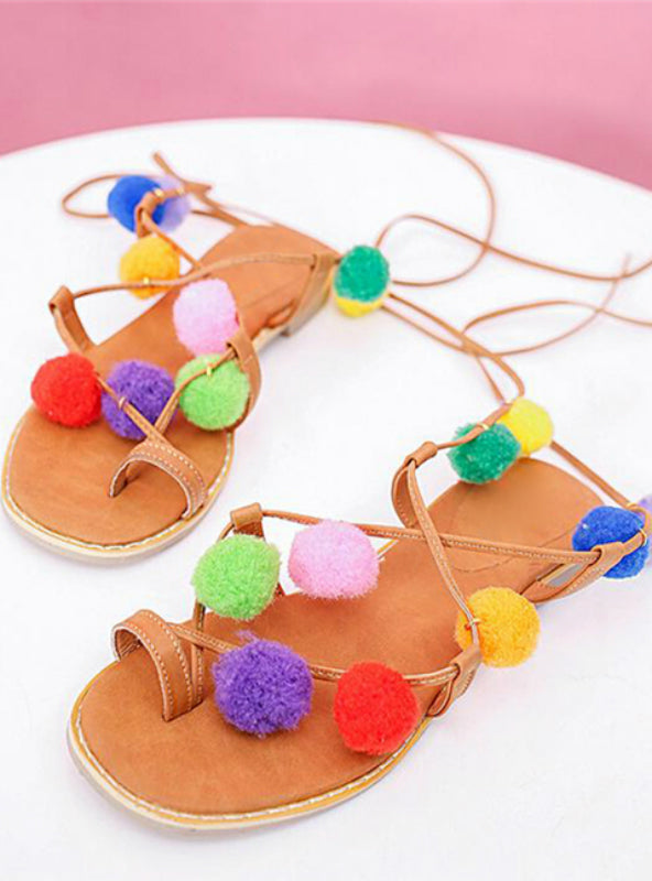 Colorful Sandals Flat Lace Up Flip Flops Beach