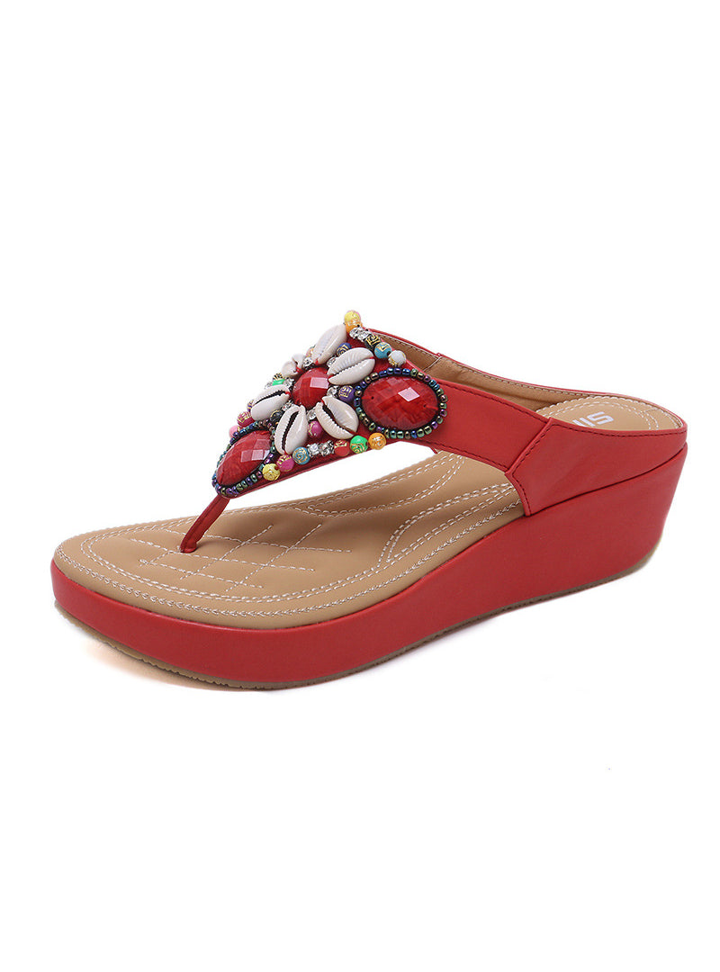 Bohemian Beaded Retro Wedge Slippers