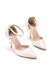 White Lace Flowers Thin Heels Wedding Shoes