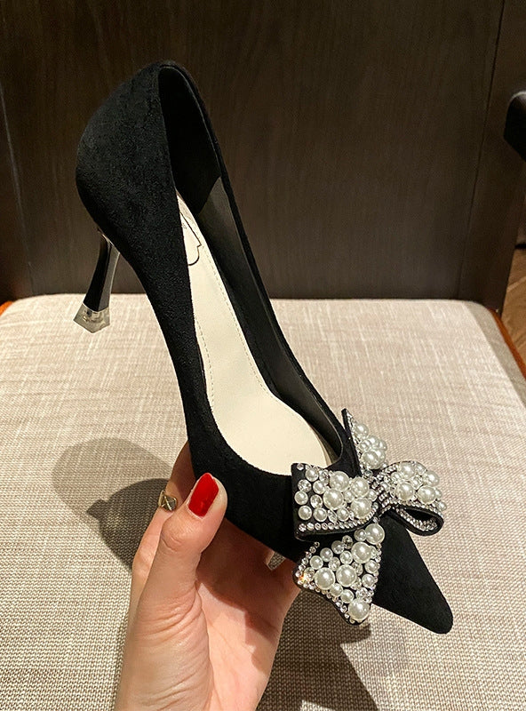 Bow Pointed Shallow High Heels Shoes