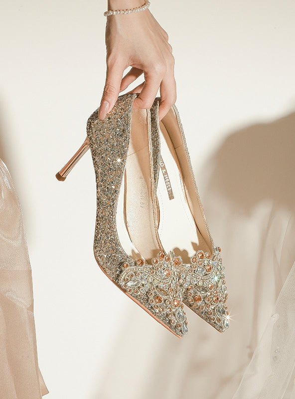 Thin-heeled Pointed Sequins High Heels