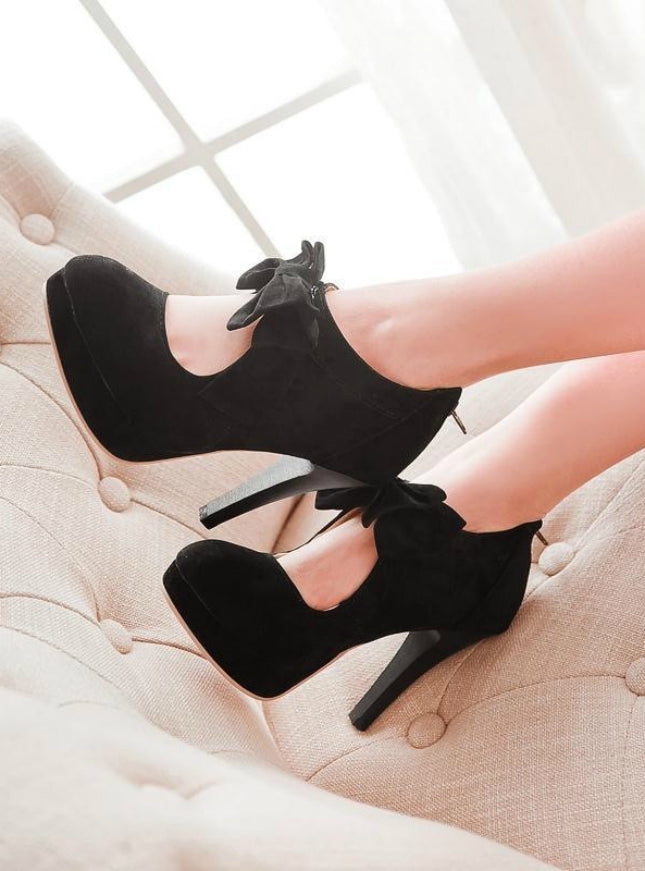 Woman Small Bow Platform Pumps High Heeled