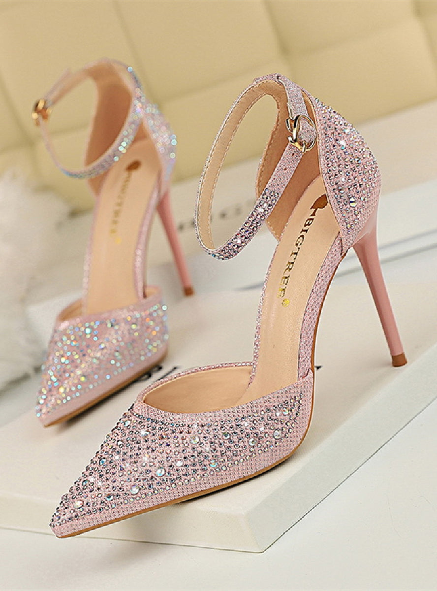 Shallow Pointed Hollow Shiny Rhinestone Sandals