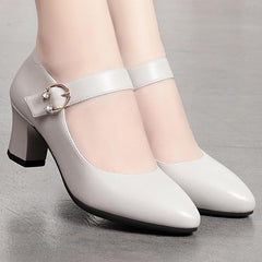 High Heels White Thick Heel Pumps Lady Shoes