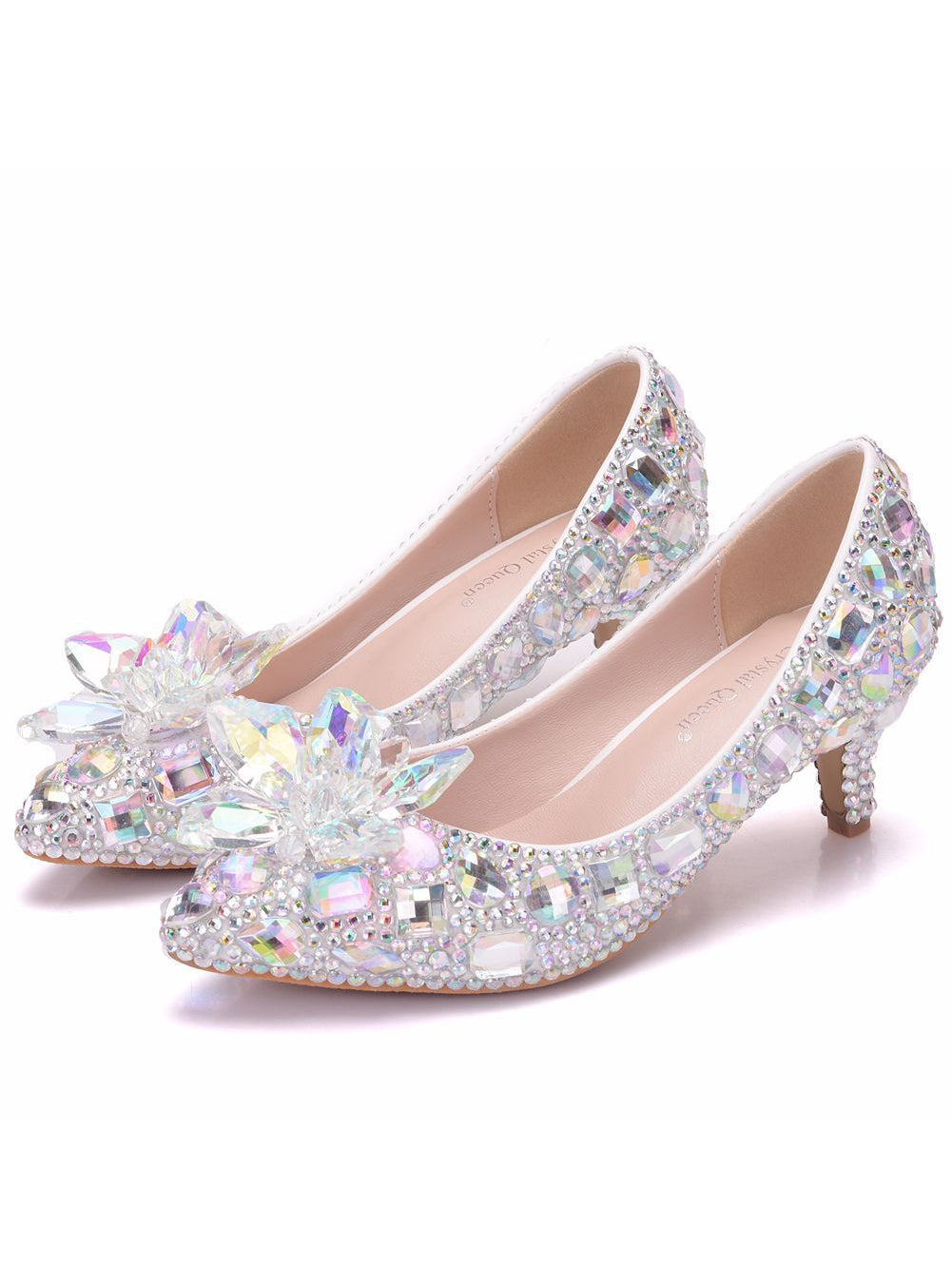 Colored Diamond Crystal Flower Stiletto Heels Shoes