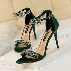 Satin Open Toe Rhinestones Sandals