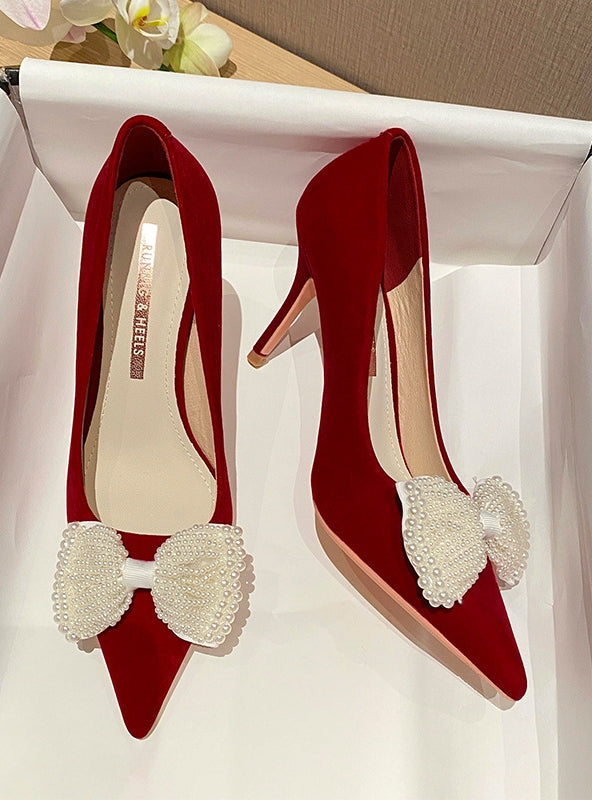 Wedding Wears Bow Red High Heels