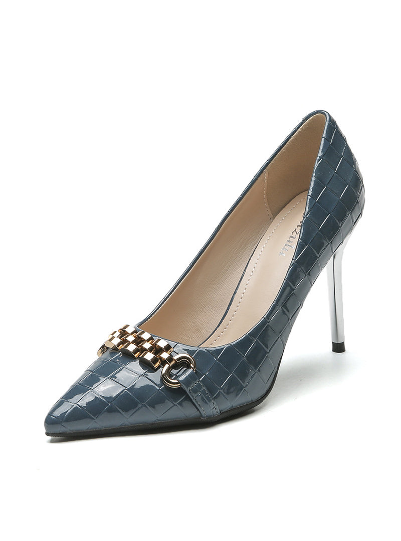 Patent Leather Metal Chain Pointed Thin Single Shoes