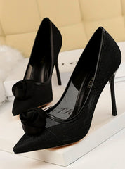 Mesh Pointed Bow Stiletto Heels