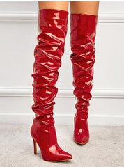 Elastic Pointed Patent Leather Over Knee Boots