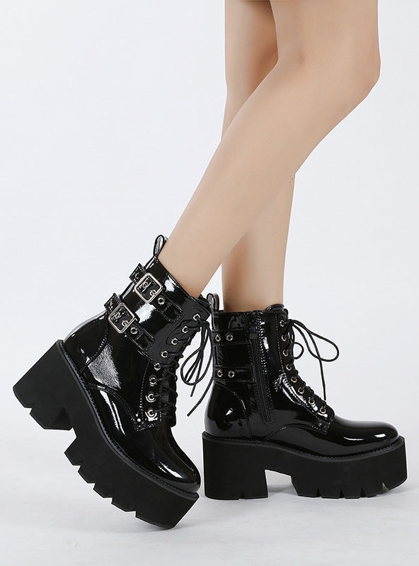 Round-headed Belt Buckle Platform Martin Boots