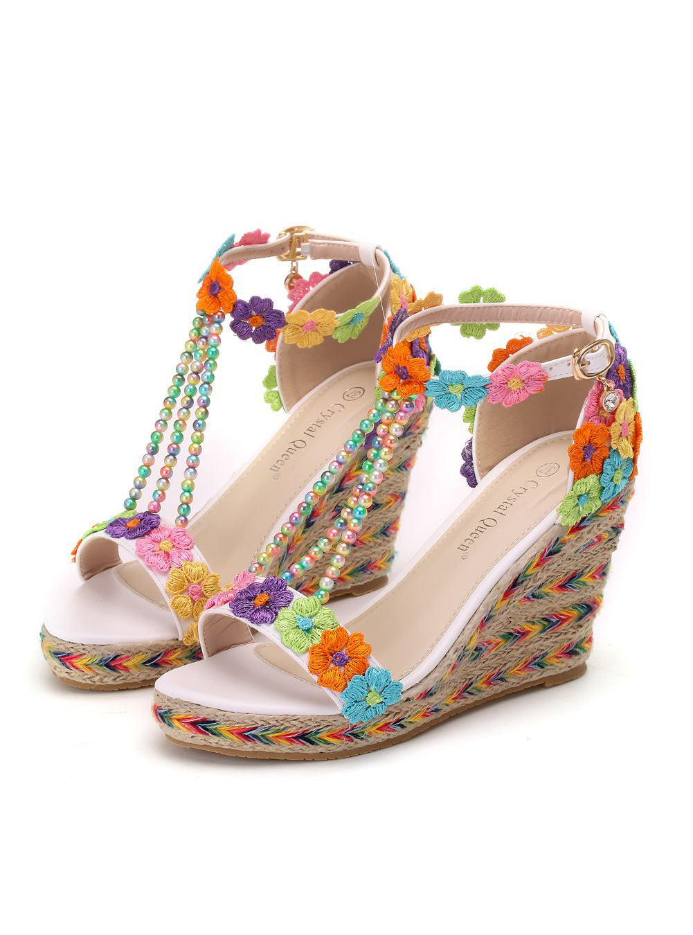 Waterproof Platform Toe Rainbow Lace Beaded Sandals