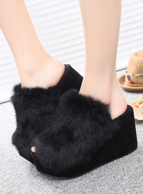 Fur Slippers Wedges Women Slippers Platform