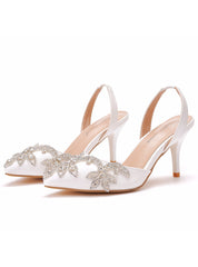 Shallow Pointed Rhinestone Chain Stiletto Sandals