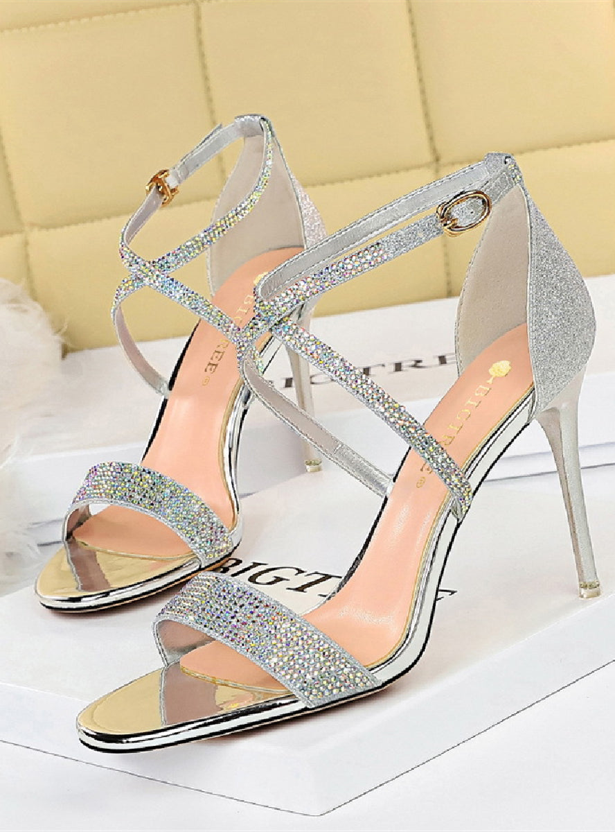 Rhinestone Stilettos Heels Sandals