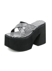 Plaid Thick Soles and High Heels Sandals Slippers