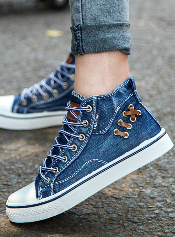 High Top Canvas Sneakers Shoes Denim Ankle