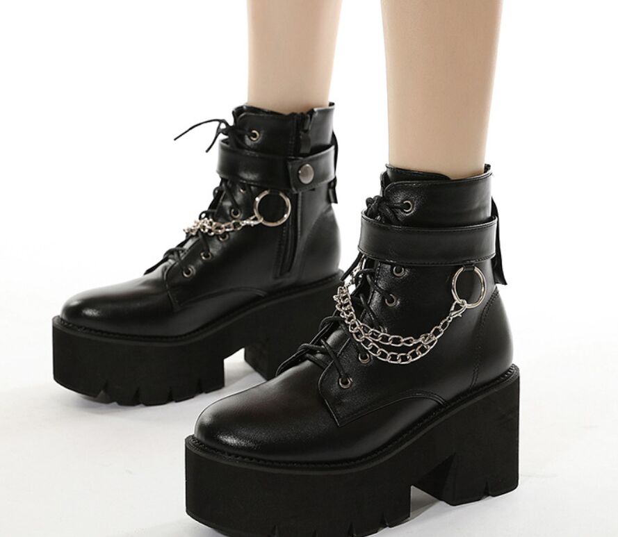 Chain Platform Heel Thick Booties