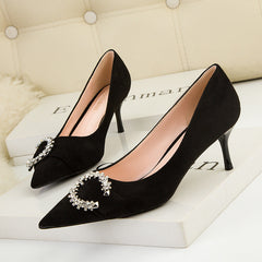 Thin High Heel Pointed Sequined Belt Buckle Shoes