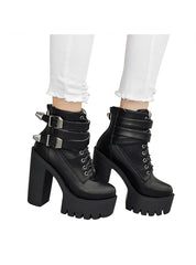 High Heels Platform Buckle Lace Up Leather