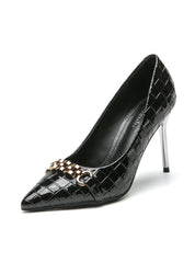 Patent Leather Metal Chain Pointed Thin Single Shoes