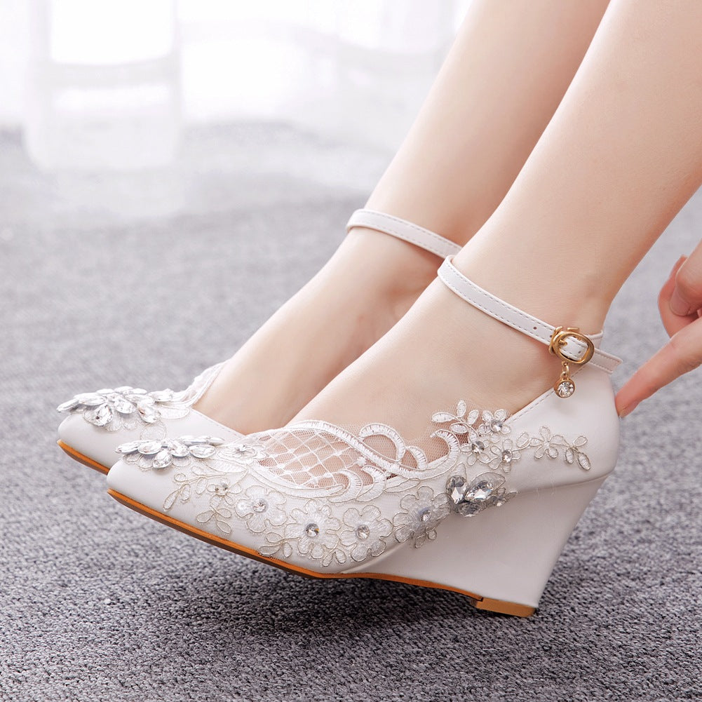 Pointed Wedge Heels Wedding Shoes