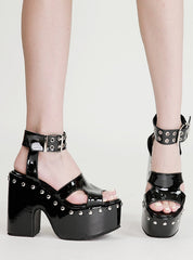 Thick-heeled Hollow Rivet Platform Sandals