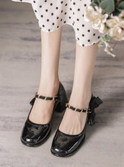 Retro Mary Jane Thick Heel Bow Chain Shoes