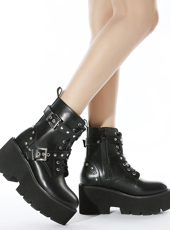 Thick-soled Square Metal Short Boots