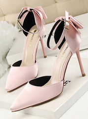 Shallow Pointed Satin Bow Sandals