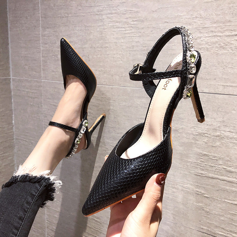 Pointed Rhinestone Bright Diamond Snake High Heels