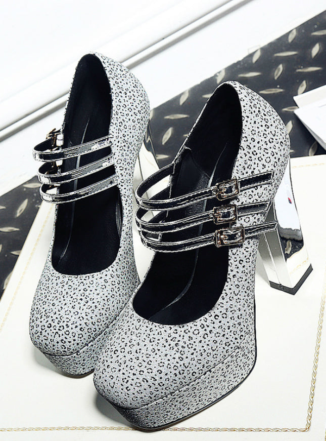 Pumps Platform Square High Heels Buckle Party Shoes