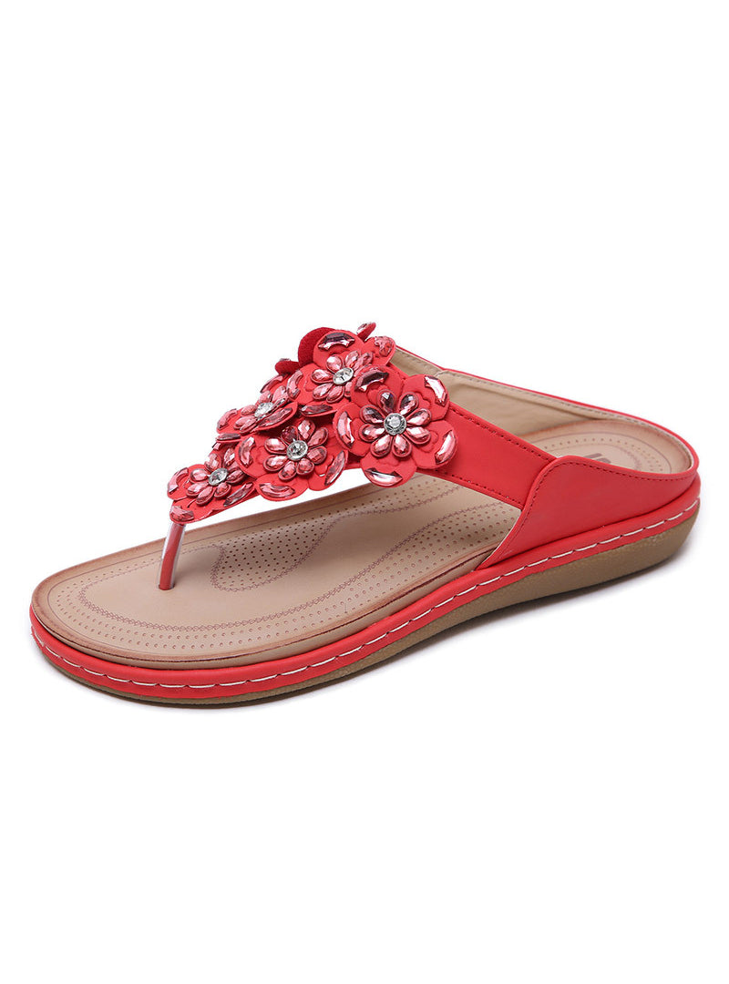 Bohemian Rhinestone Flower Flip-flops Slippers