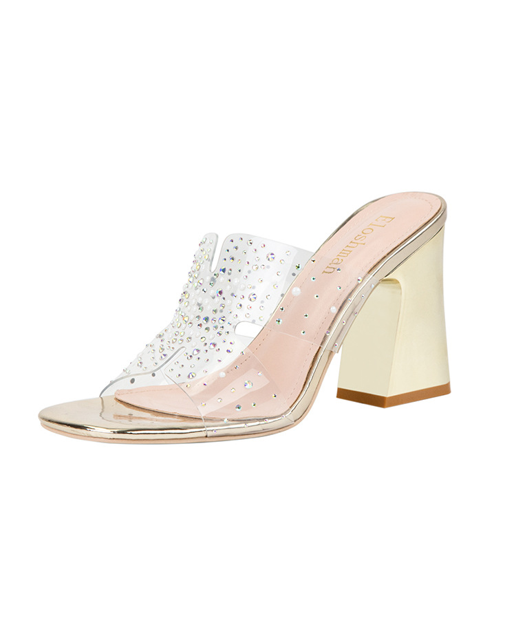 Rhinestones Thick Heels and Transparent Slipper