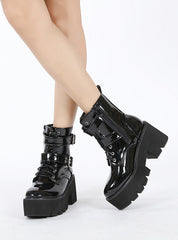 Side Zipper Thick Heel Belt Buckle Bootie Girl