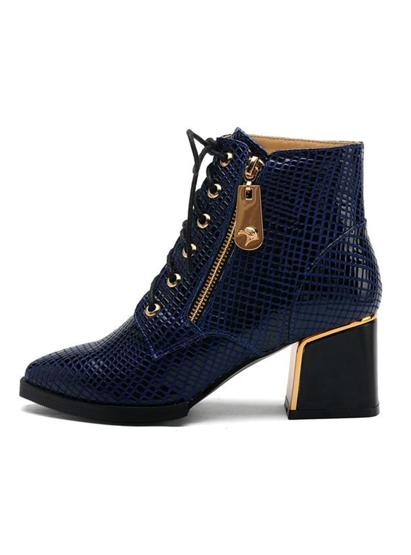 Ankle Boots Genuine Leather Pointed Toe Thick Heels