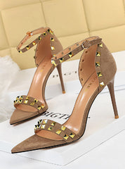 Thin Pointed Suede Metal Rivet Sandals