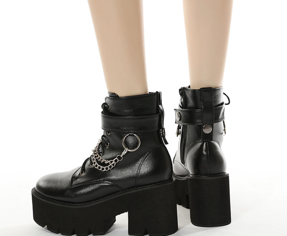 Chain Platform Heel Thick Booties