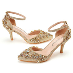 Pointed Gold Sequins Beading Sandals