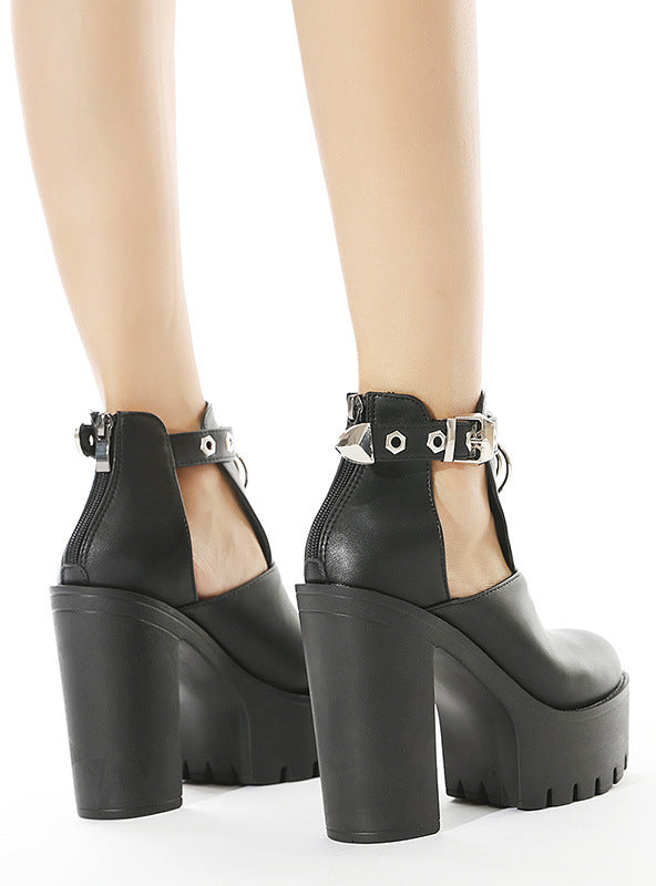 Women's Side Hollowed-out Metal Back Zipper Buckle Boots