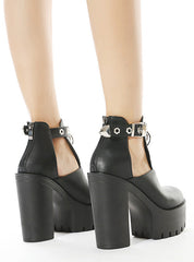 Women's Side Hollowed-out Metal Back Zipper Buckle Boots