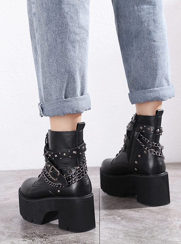 Rivet Chain Square Heel Martin Boots