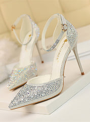 Shallow Pointed Hollow Shiny Rhinestone Sandals