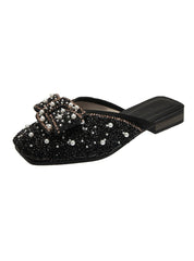 Flat-bottomed Rhinestone Square Bow Slipper