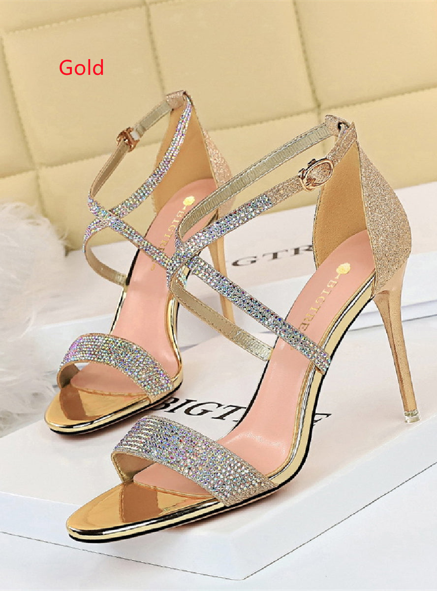 Rhinestone Stilettos Heels Sandals