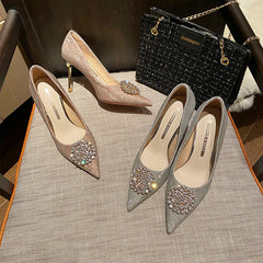 Pointed Stiletto Heels Beads Shoes